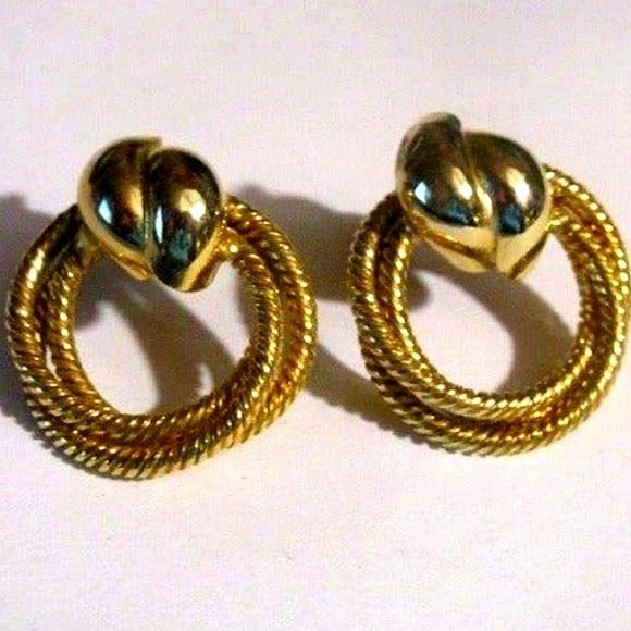 Vintage Double Twisted Rope Knot Hoop Gold Earrings - Picture 1 of 4
